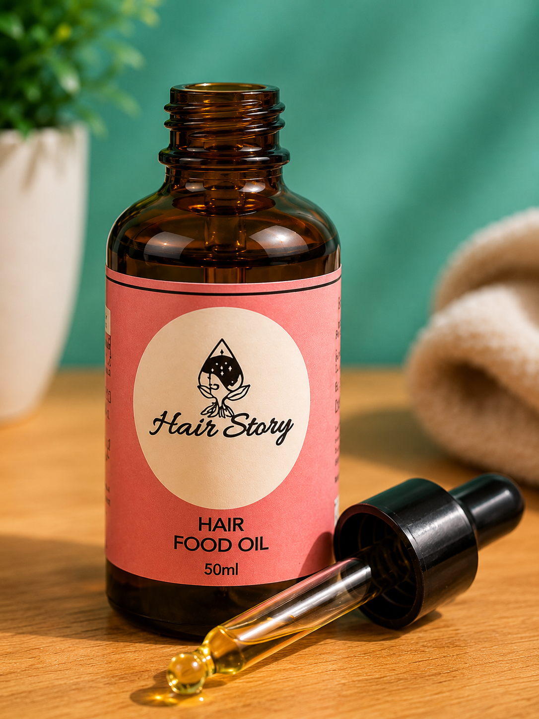 Gros plan d'une goutte de Hair Food Oil